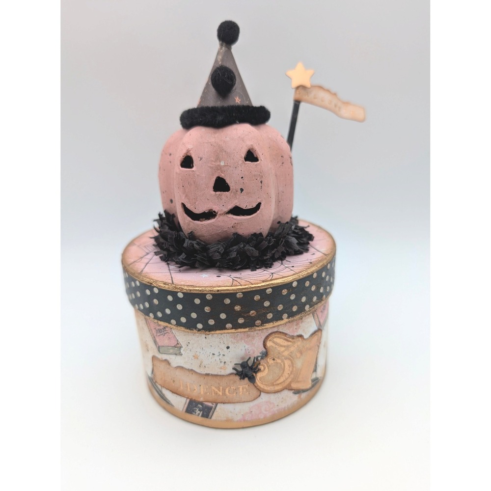 Vintage Style HALLOWEEN Jack O' Lantern Head on Box! Handmade! (008)